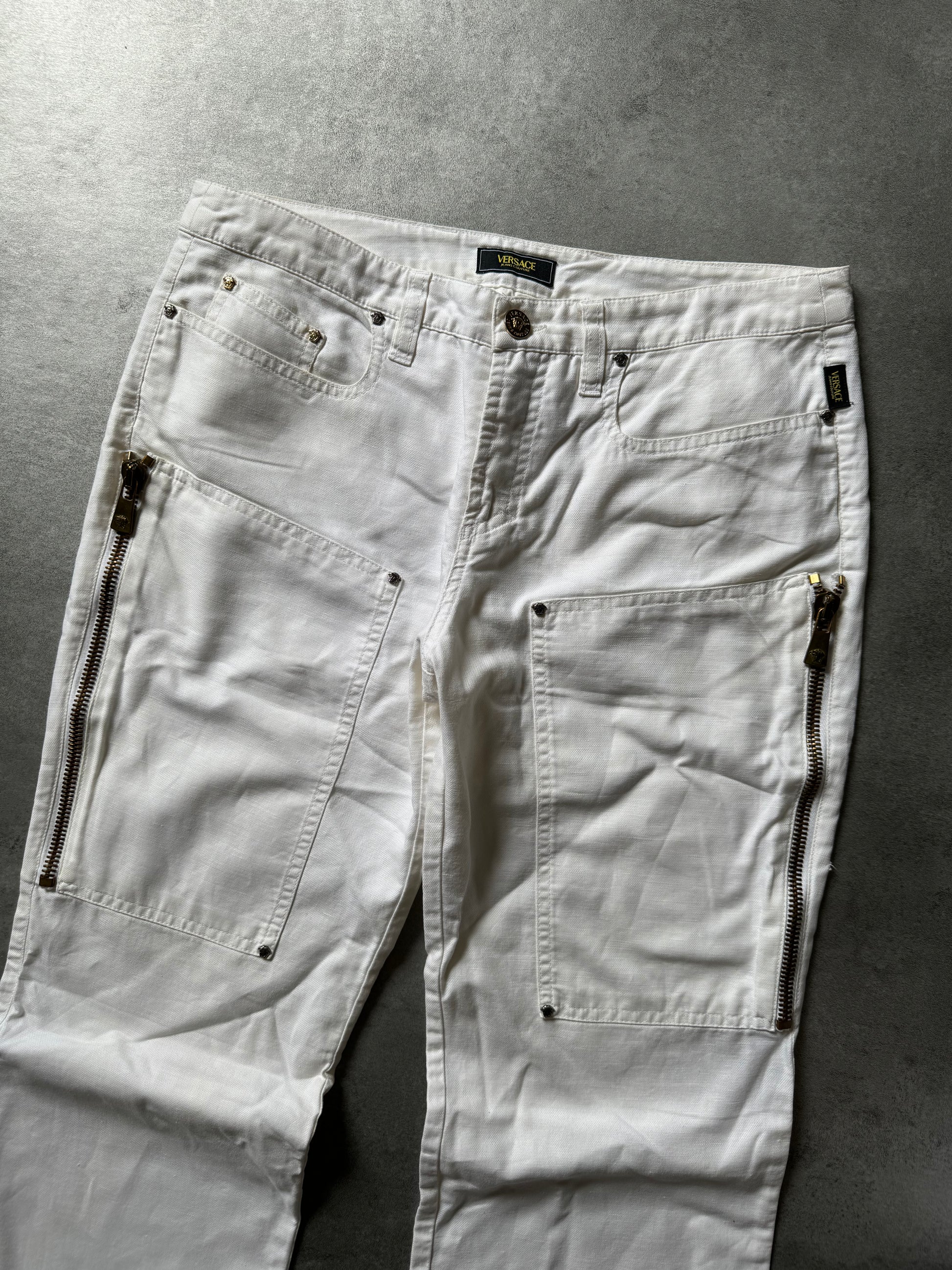 2000s Versace White Relaxed Cargo Pants  (S) - 6