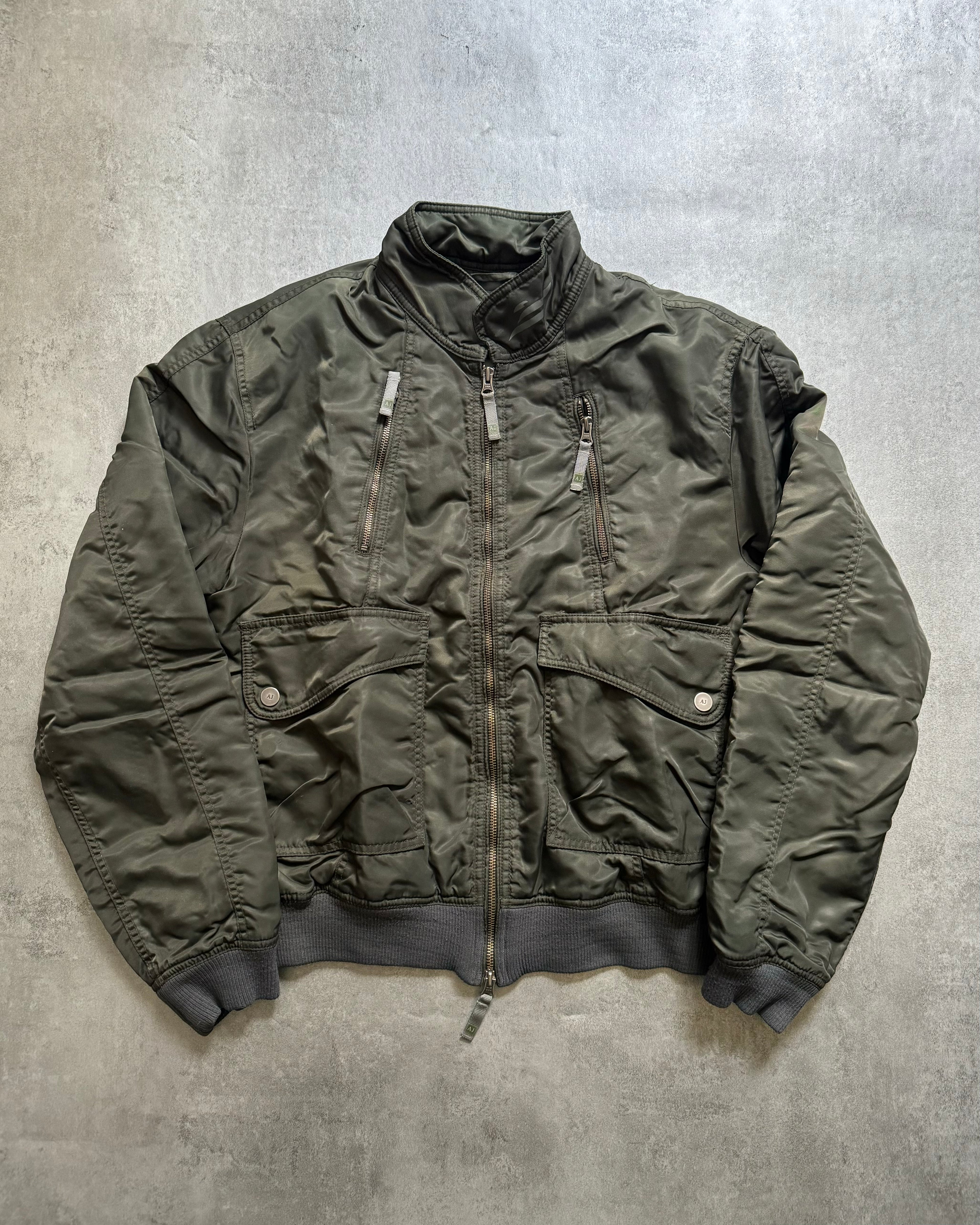 2000s Armani Olive Utility Drift Bomber Jacket (L) - 1