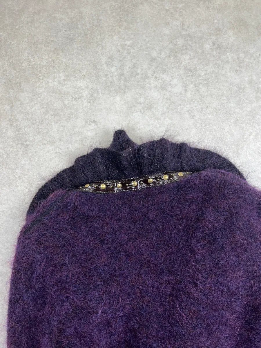 2000s Roberto Cavalli Dark Purple Mohair Beaded Ruffle Cardigan Jacket YMkefjlu 10