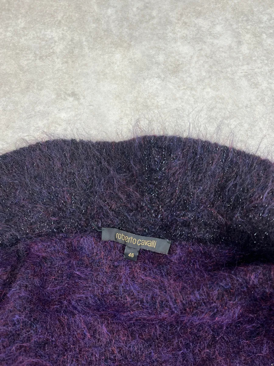 2000s Roberto Cavalli Dark Purple Mohair Beaded Ruffle Cardigan Jacket YMkefjlu 11
