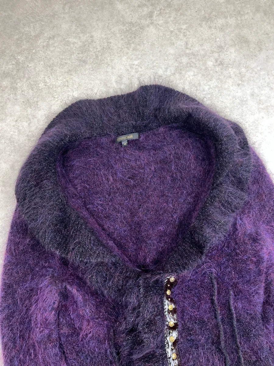 2000s Roberto Cavalli Dark Purple Mohair Beaded Ruffle Cardigan Jacket YMkefjlu 8