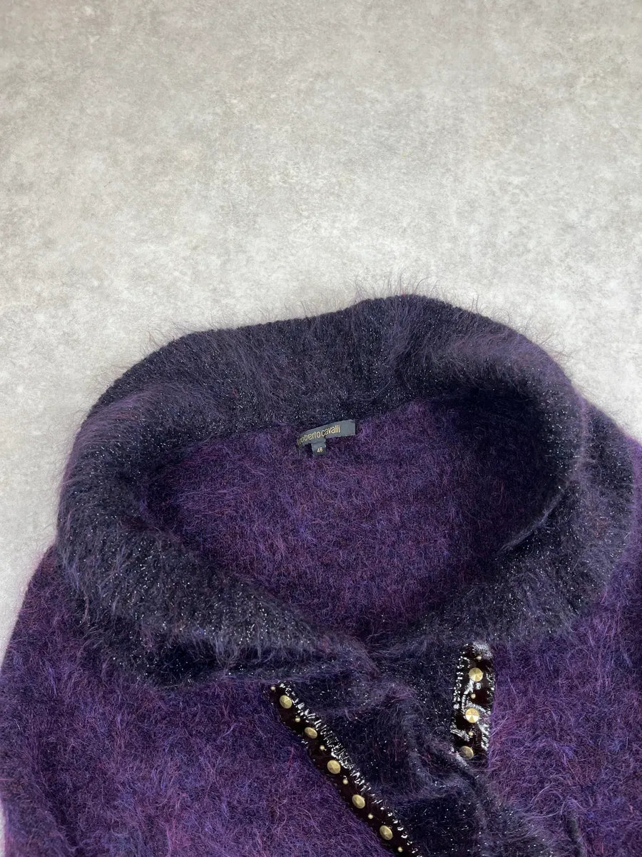 2000s Roberto Cavalli Dark Purple Mohair Beaded Ruffle Cardigan Jacket YMkefjlu 9