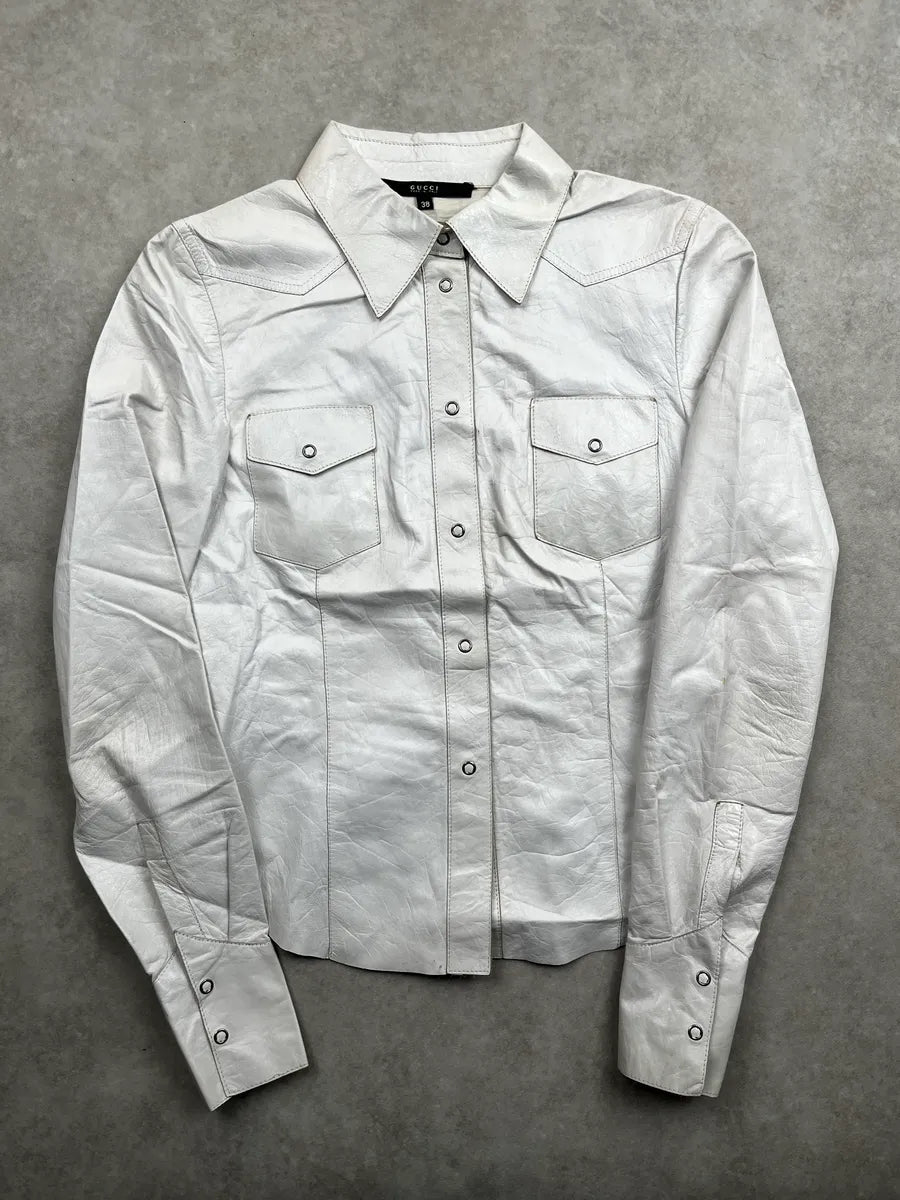 SS1998 Gucci White Leather Western Shirt by Tom Ford YMuzvRCC 2