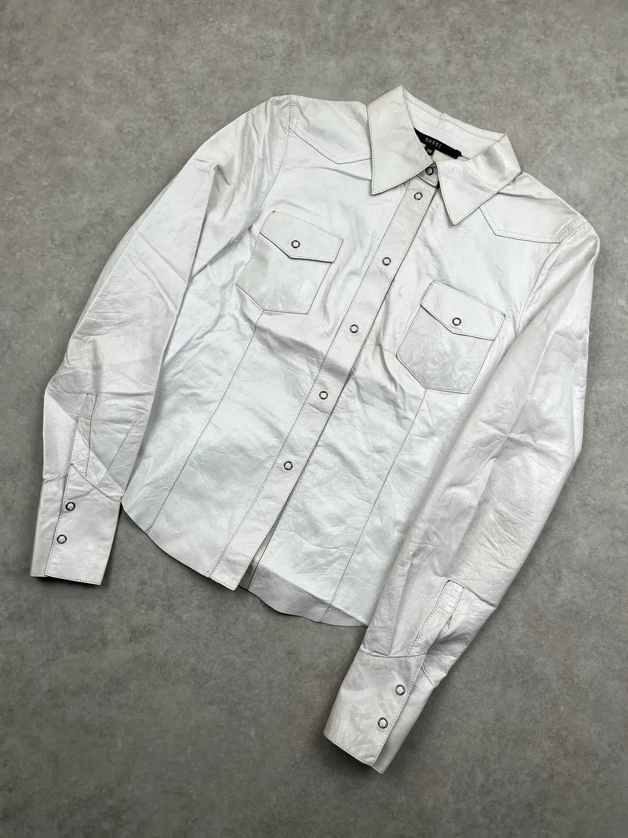 SS1998 Gucci White Leather Western Shirt by Tom Ford YMuzvRCC 7