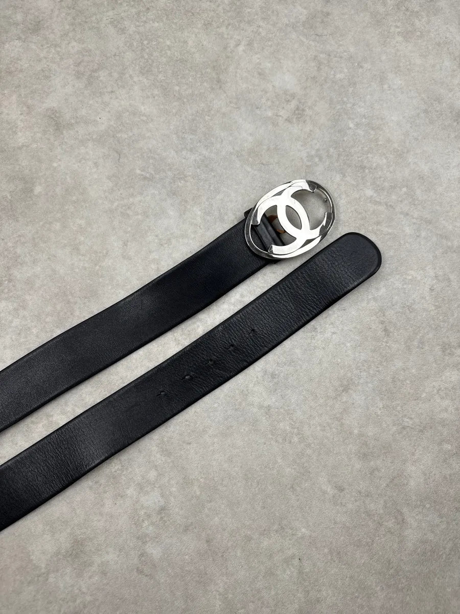Chanel Black Leather Double C Signature Buckle Belt YOkKidLM 2