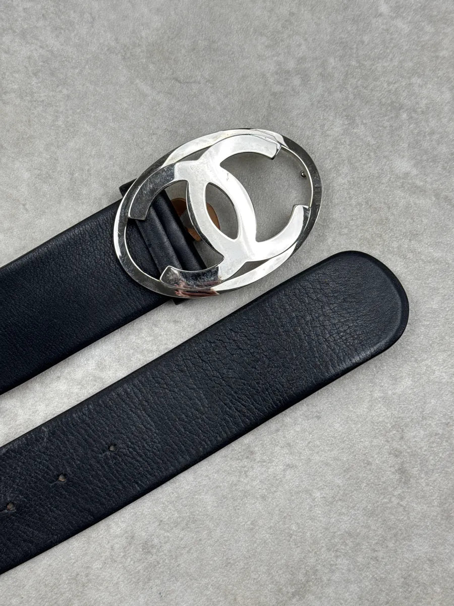 Chanel Black Leather Double C Signature Buckle Belt YOkKidLM 3