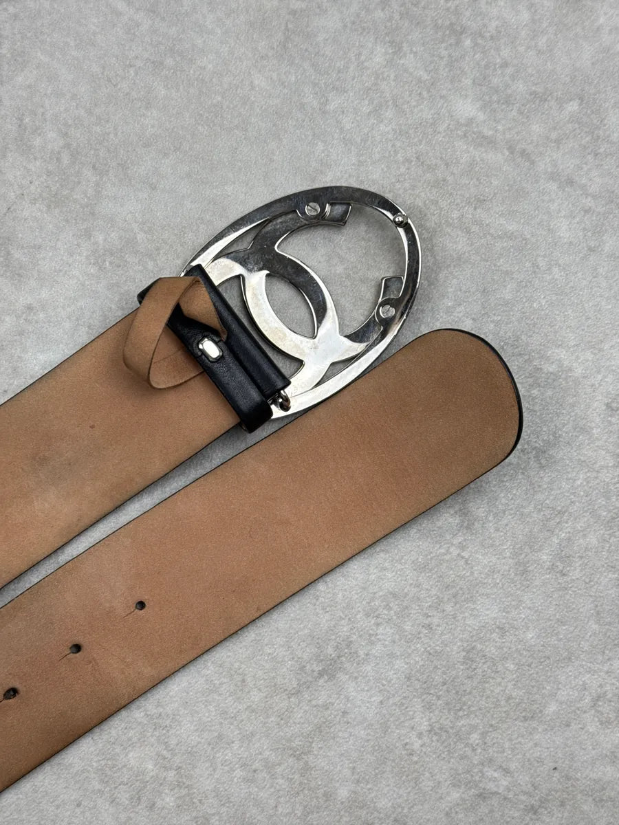 Chanel Black Leather Double C Signature Buckle Belt YOkKidLM 5