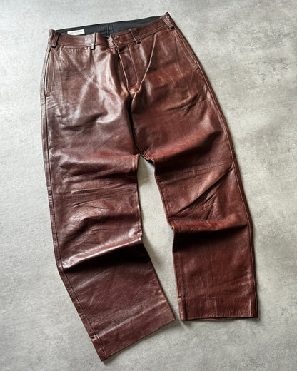 Dries Van Noten Brown Leather Pants  (M) - 4