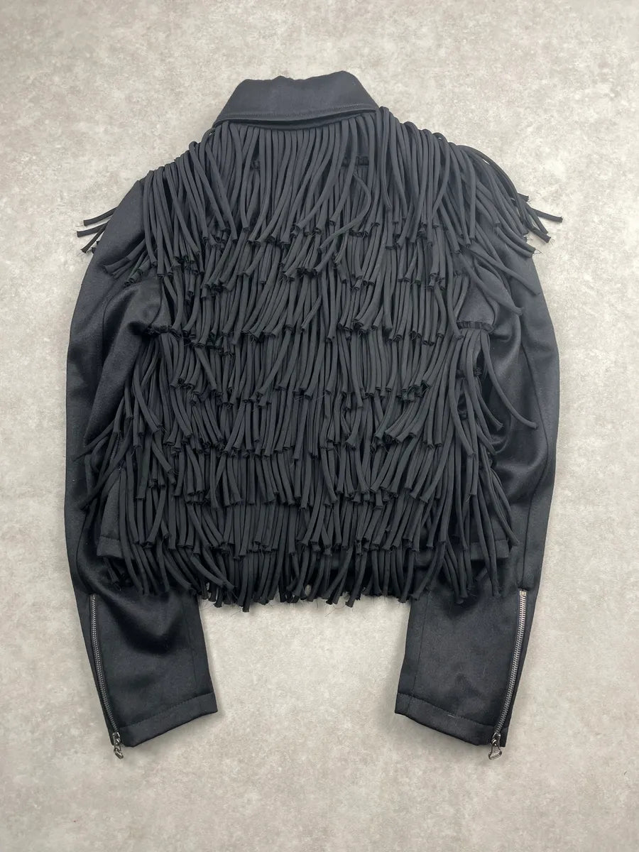 AW2012 Pierre Balmain Black Wool Fringe Zip-Up Cropped Light Jacket YXdGaiSz 3