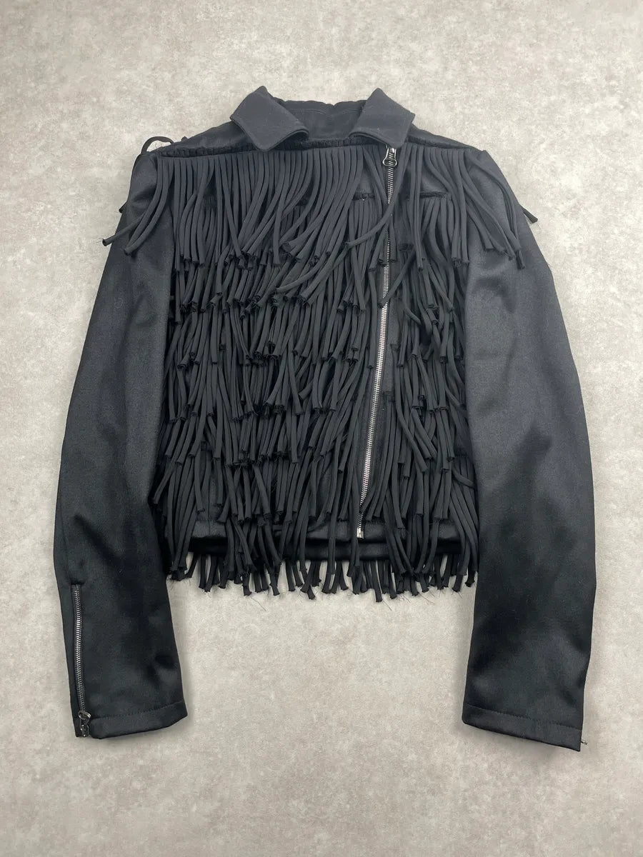 AW2012 Pierre Balmain Black Wool Fringe Zip-Up Cropped Light Jacket YXdGaiSz 0