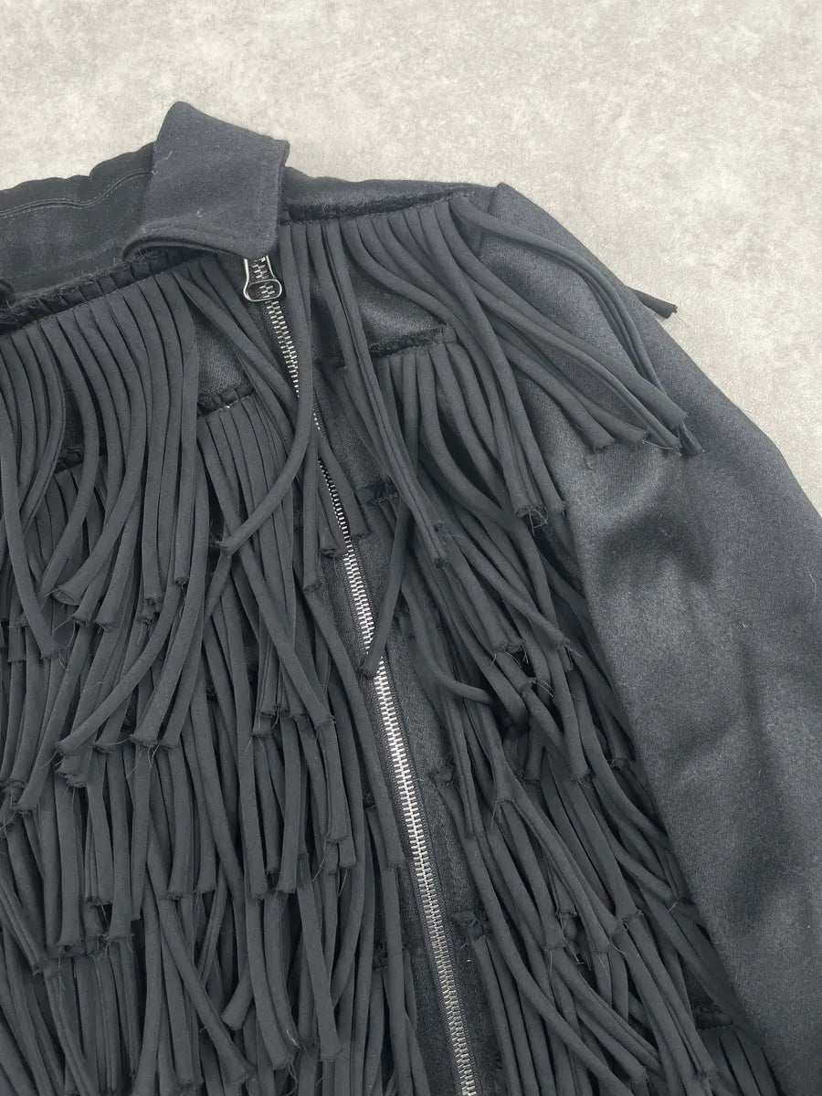AW2012 Pierre Balmain Black Wool Fringe Zip-Up Cropped Light Jacket YXdGaiSz 4