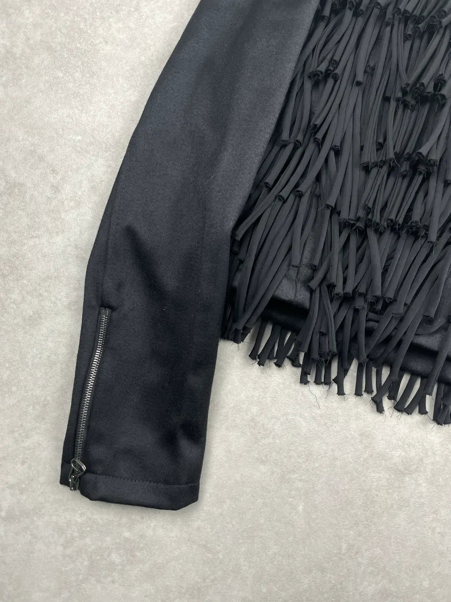 AW2012 Pierre Balmain Black Wool Fringe Zip-Up Cropped Light Jacket YXdGaiSz 5