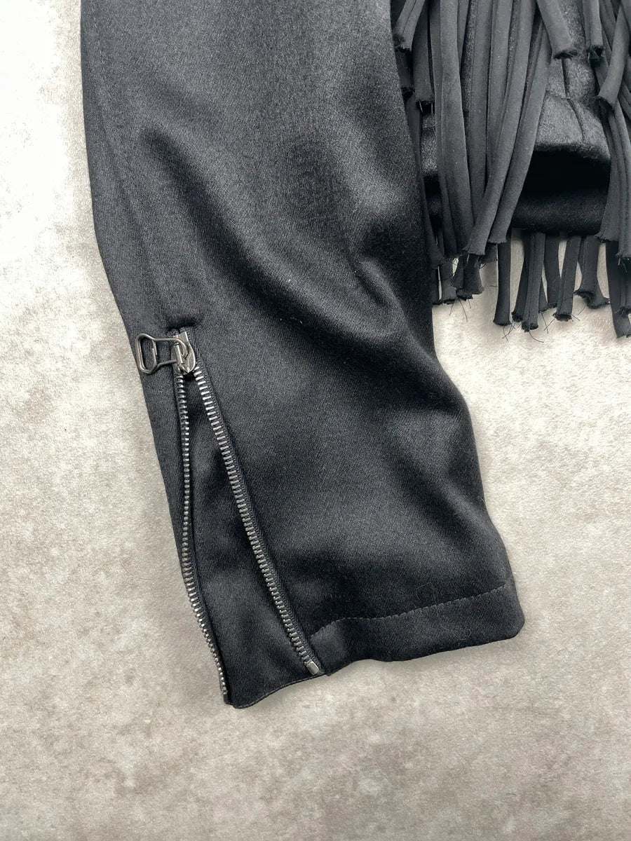 AW2012 Pierre Balmain Black Wool Fringe Zip-Up Cropped Light Jacket YXdGaiSz 6