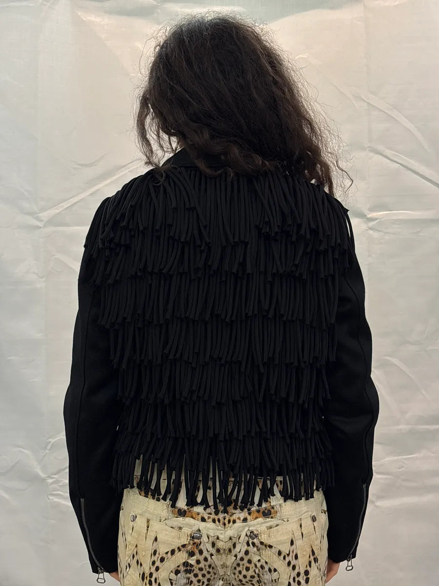 AW2012 Pierre Balmain Black Wool Fringe Zip-Up Cropped Light Jacket YXdGaiSz 2