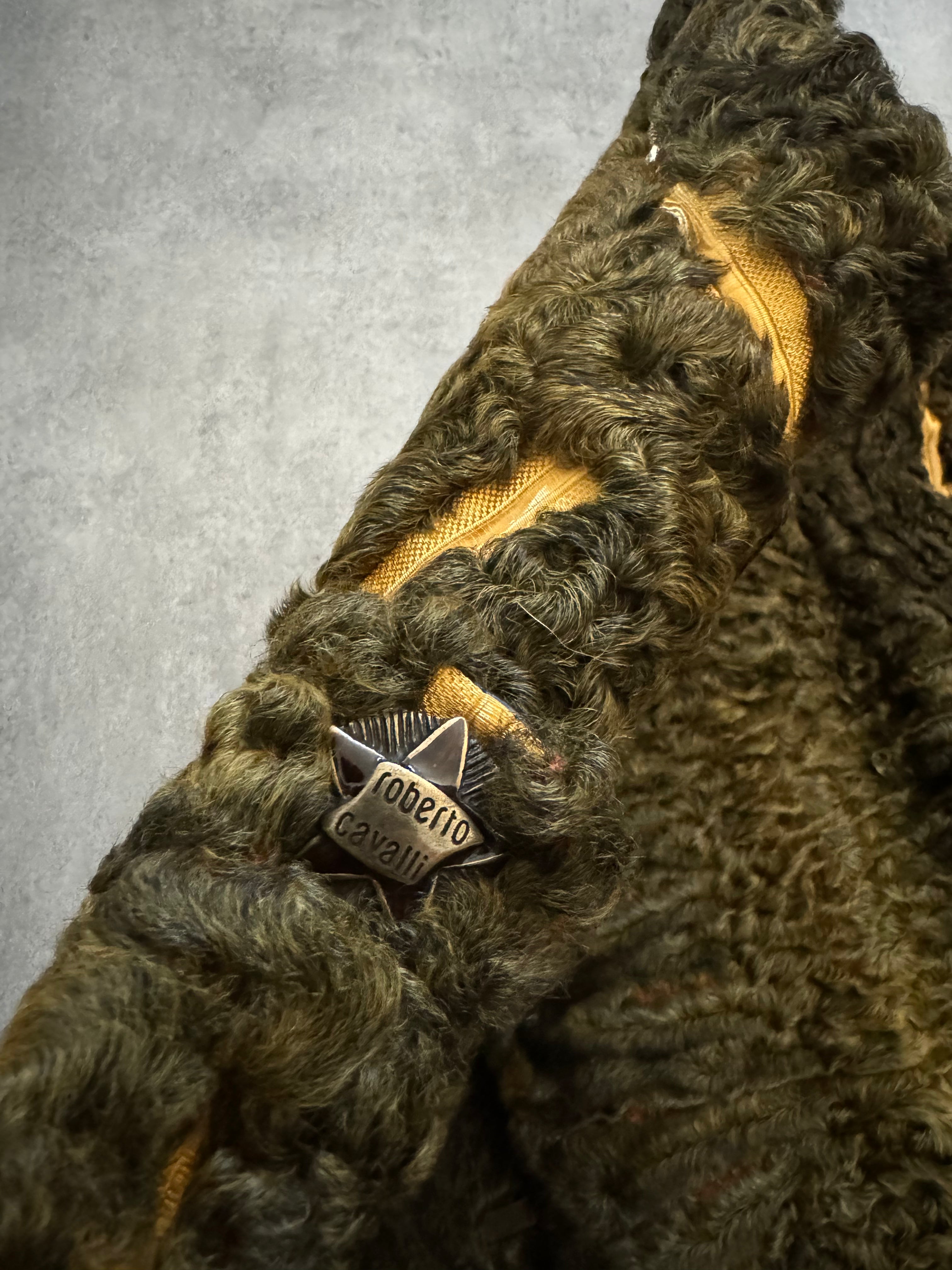 FW2000 Roberto Cavalli Yellow Textured Fur Aviator Captain Jacket (M/L) - 11