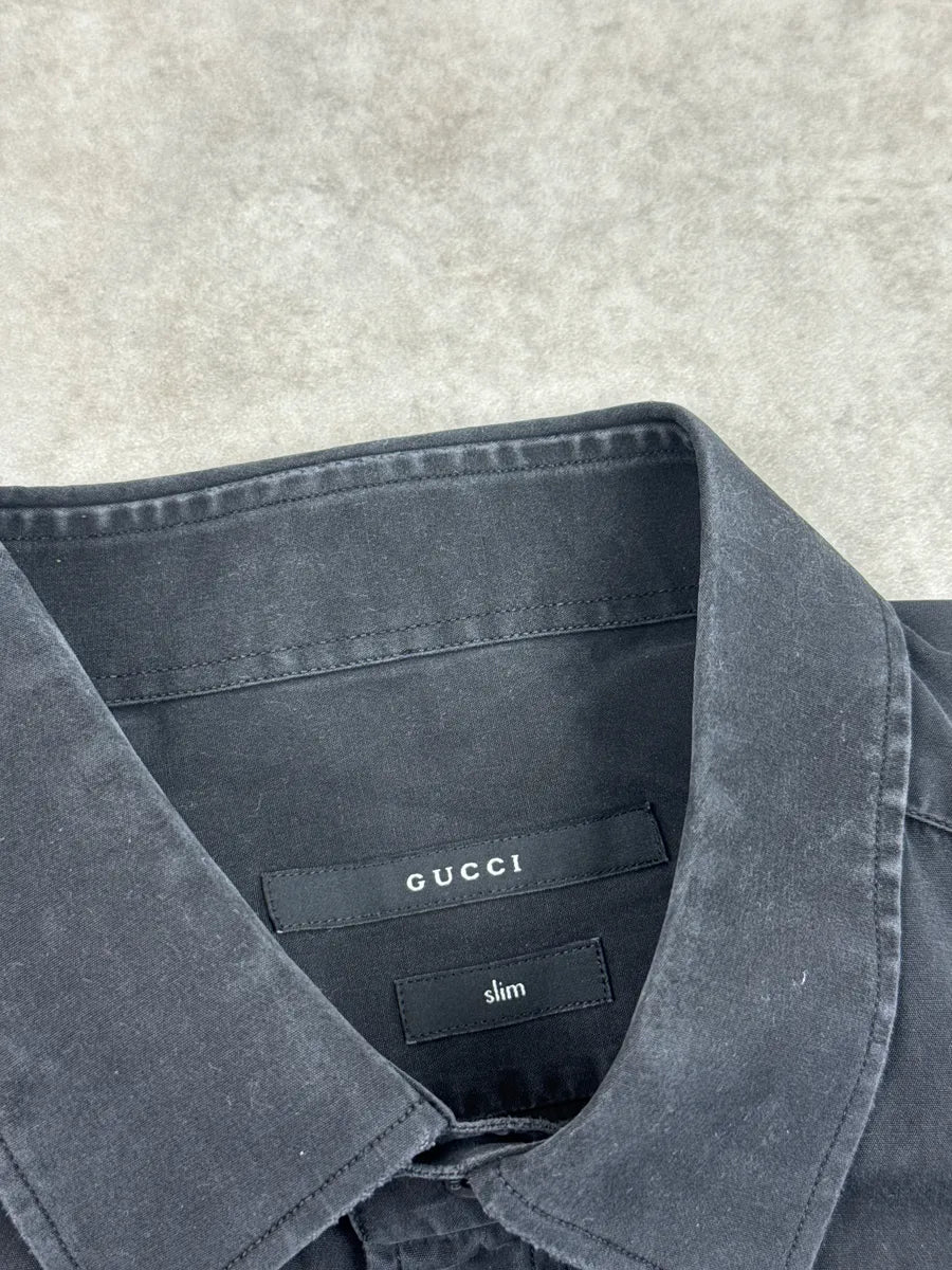 Gucci Black Slim Fit Logo Button Shirt YcAWoWNI 10
