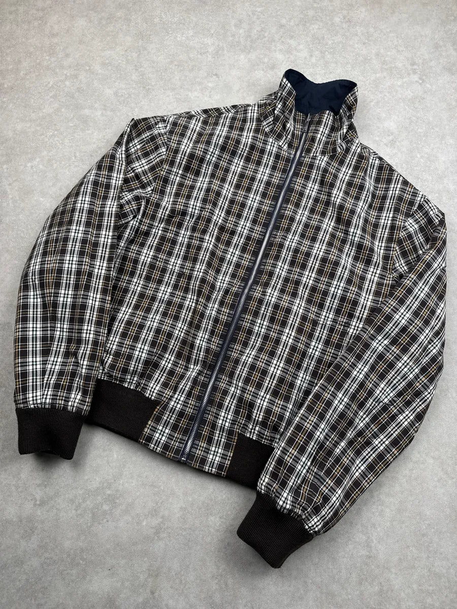 SS2024 Bottega Veneta Dark Navy Reversible Checked Bomber Jacket YfUKfSld 13