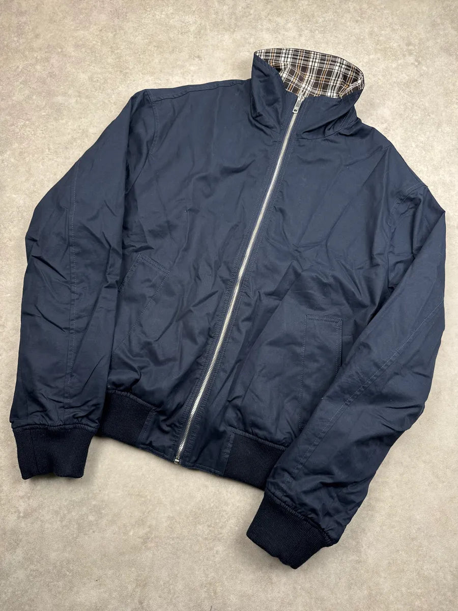 SS2024 Bottega Veneta Dark Navy Reversible Checked Bomber Jacket YfUKfSld 6