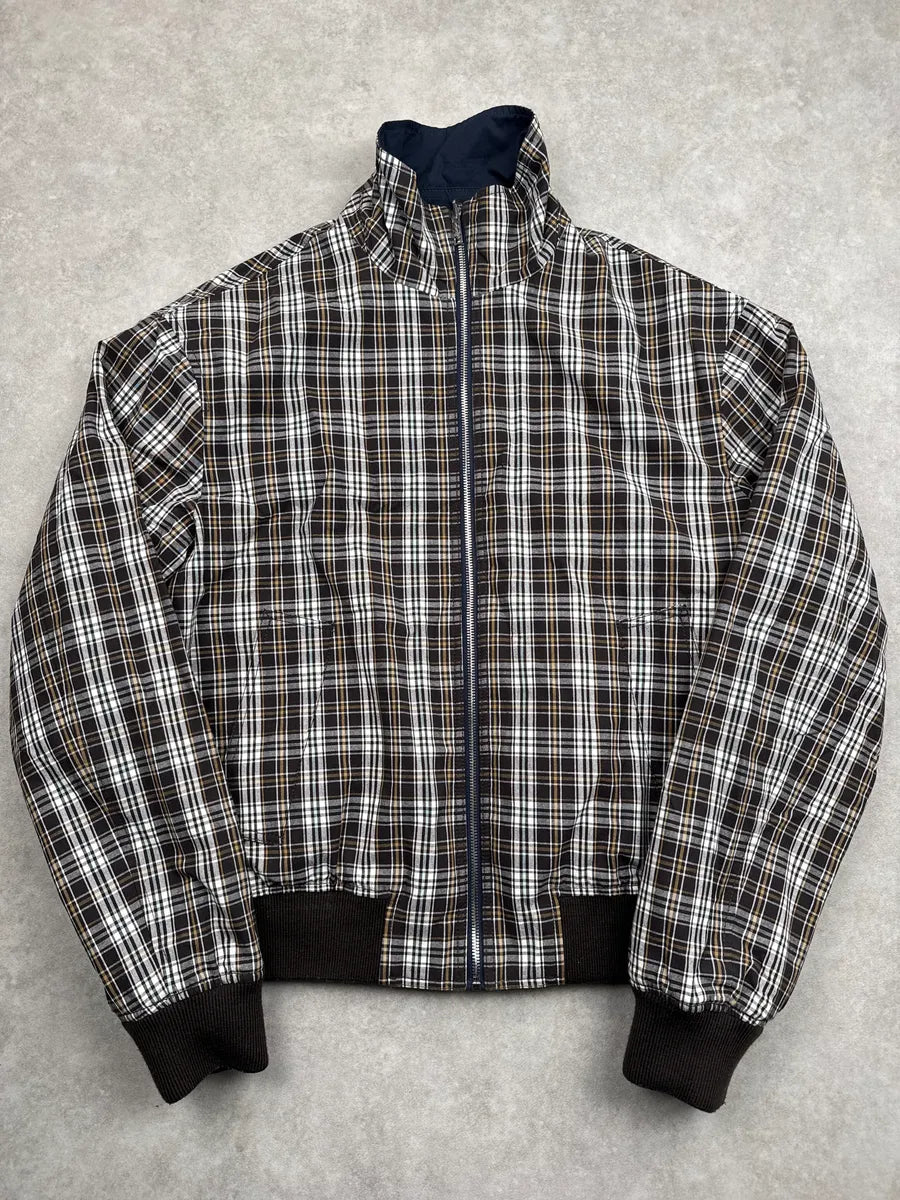 SS2024 Bottega Veneta Dark Navy Reversible Checked Bomber Jacket YfUKfSld 0
