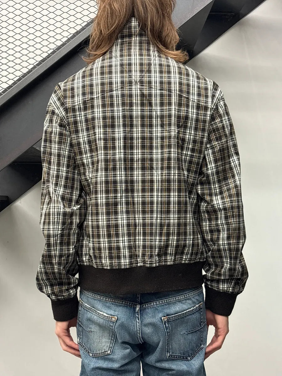 SS2024 Bottega Veneta Dark Navy Reversible Checked Bomber Jacket YfUKfSld 9