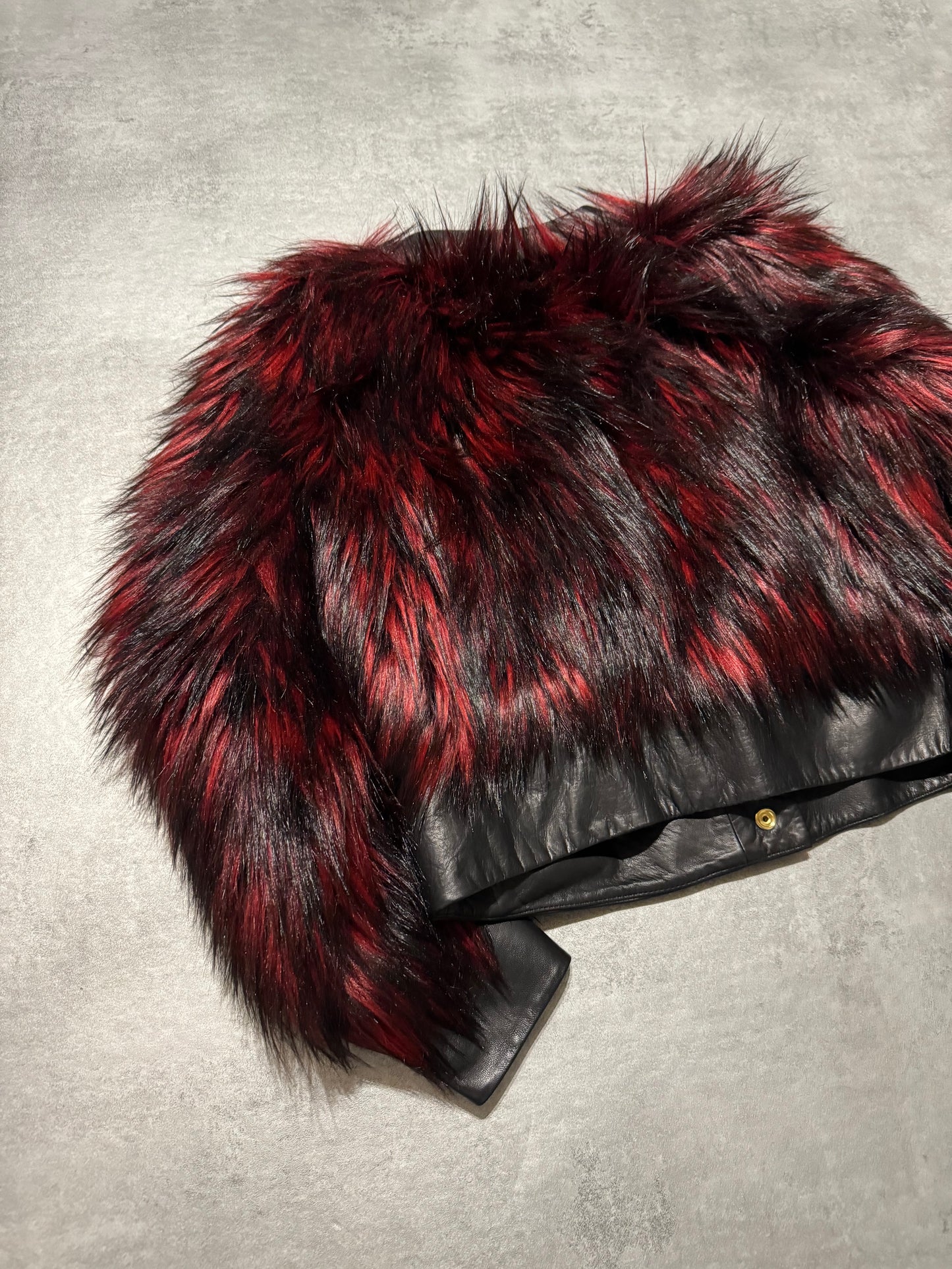 FW2015 Balmain x H&M Red Faux Fur Leather Jacket (XS) - 9