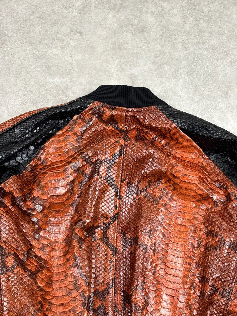 AW2018 Balmain Brown Black Python Leather Zip-Up Sample Bomber Jacket YjMXxtaz 8