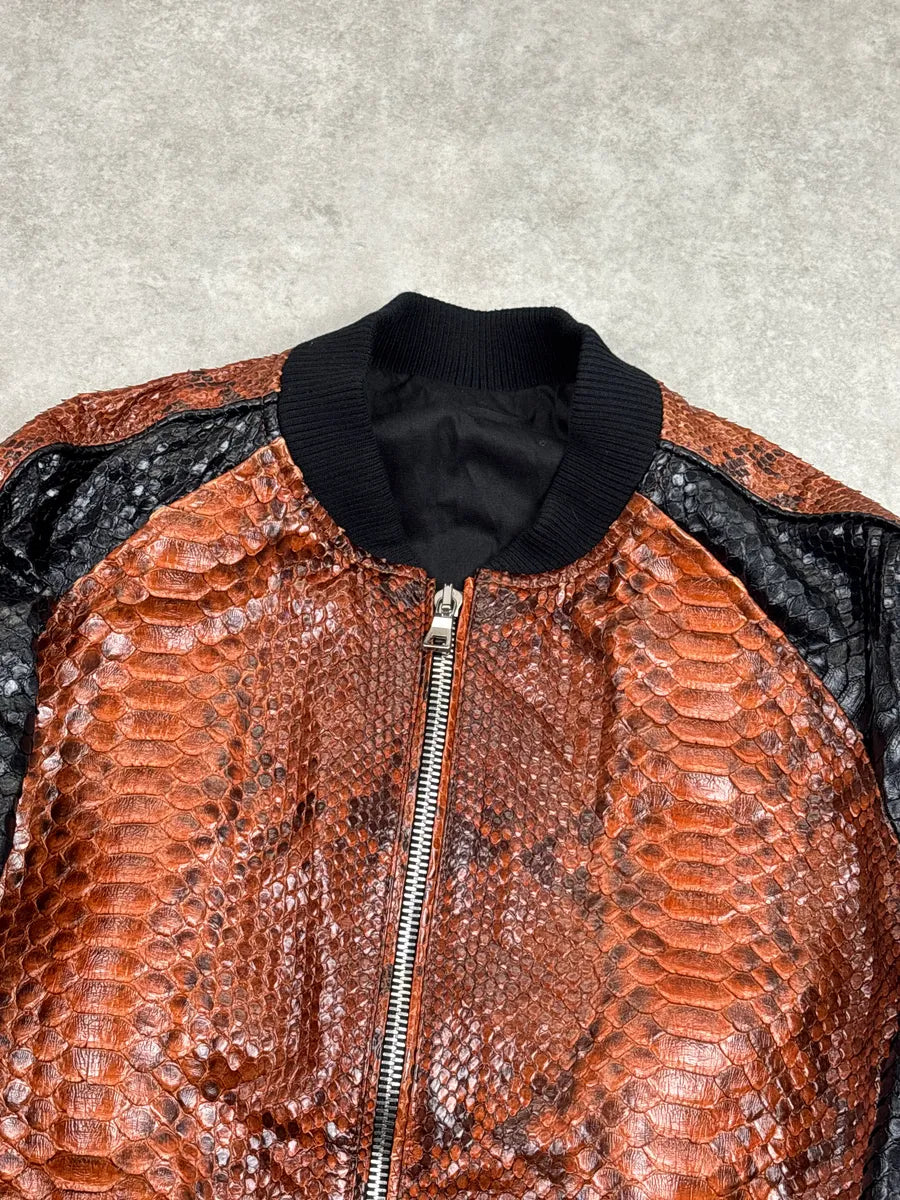 AW2018 Balmain Brown Black Python Leather Zip-Up Sample Bomber Jacket YjMXxtaz 5