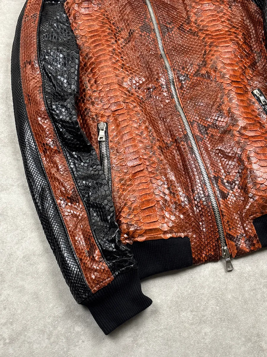 AW2018 Balmain Brown Black Python Leather Zip-Up Sample Bomber Jacket YjMXxtaz 6