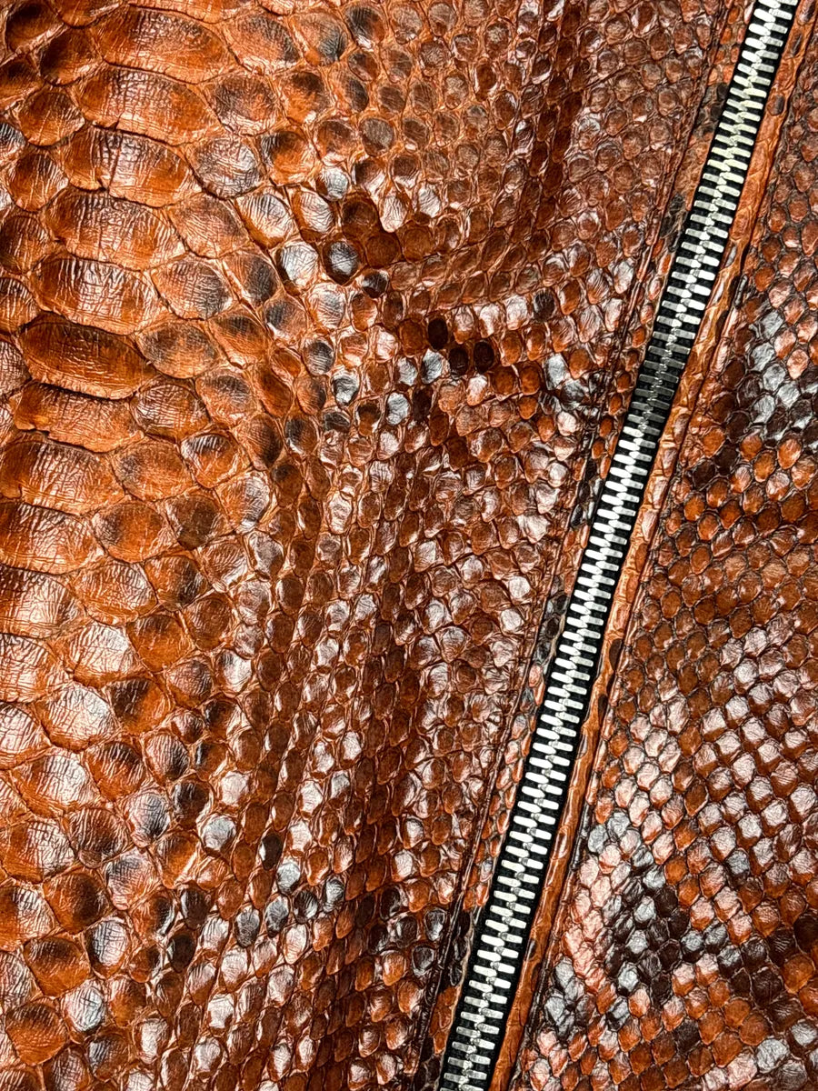 AW2018 Balmain Brown Black Python Leather Zip-Up Sample Bomber Jacket YjMXxtaz 7