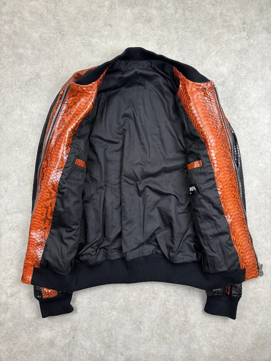 AW2018 Balmain Brown Black Python Leather Zip-Up Sample Bomber Jacket YjMXxtaz 3