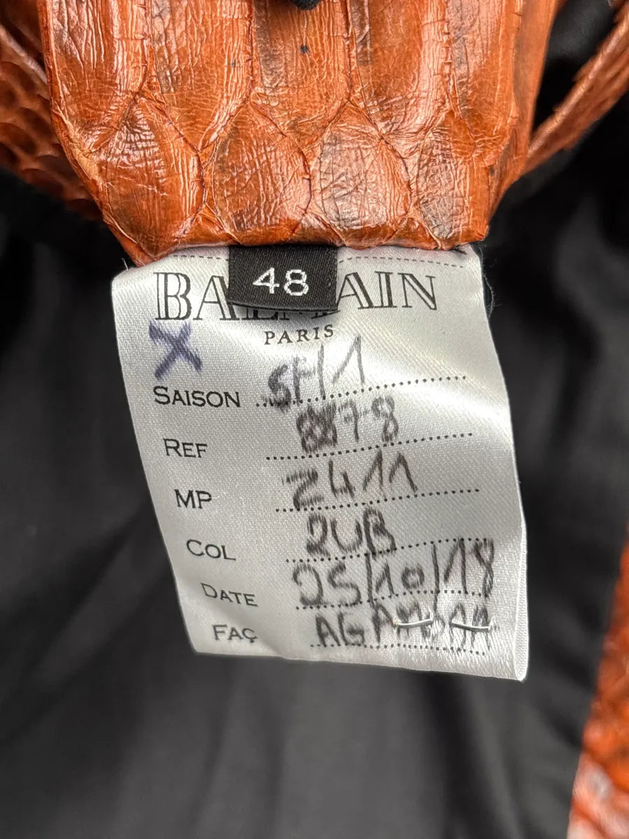 AW2018 Balmain Brown Black Python Leather Zip-Up Sample Bomber Jacket YjMXxtaz 10