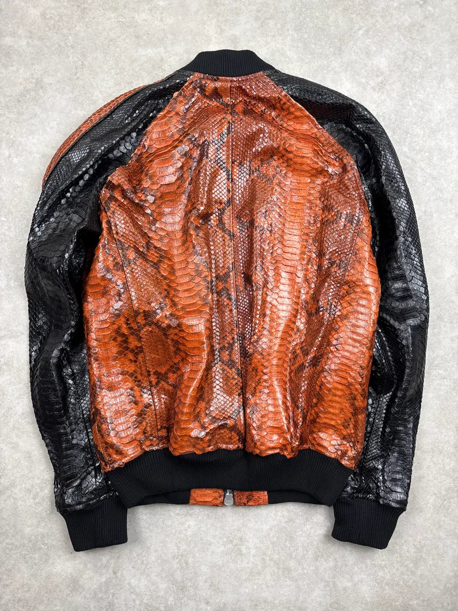 AW2018 Balmain Brown Black Python Leather Zip-Up Sample Bomber Jacket YjMXxtaz 4
