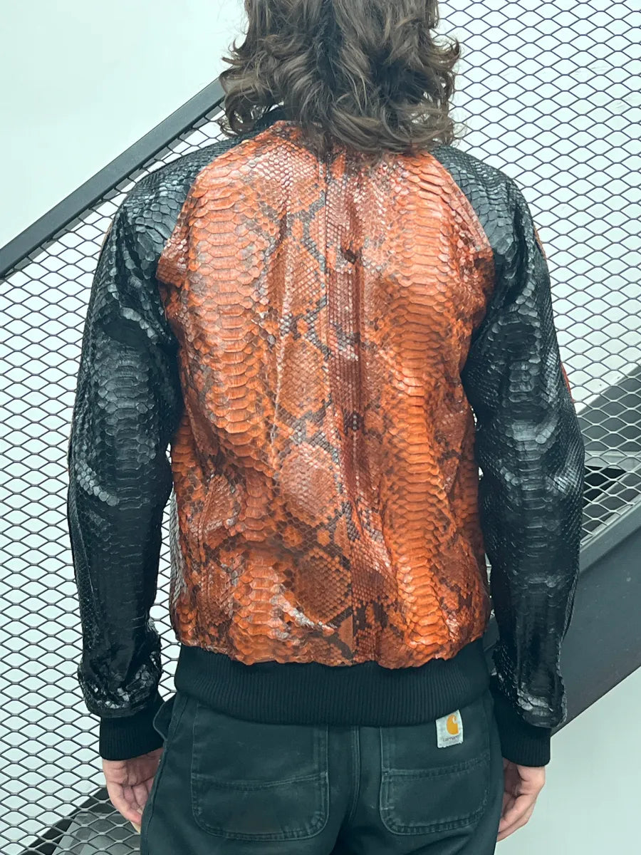 AW2018 Balmain Brown Black Python Leather Zip-Up Sample Bomber Jacket YjMXxtaz 2