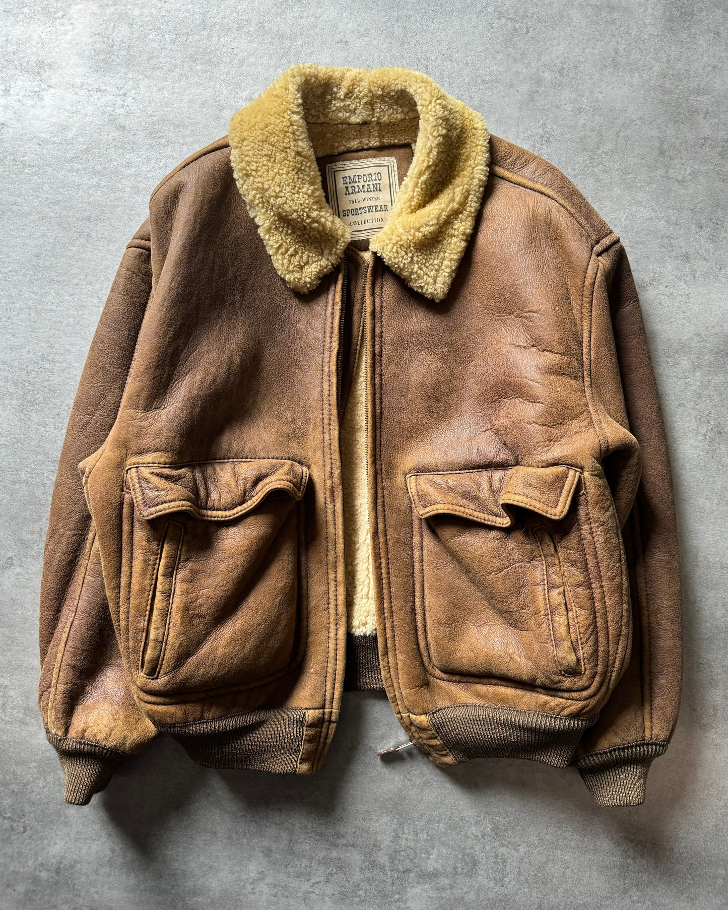 1980s Emporio Armani Brown Shearling Leather Jacket (L) - 2