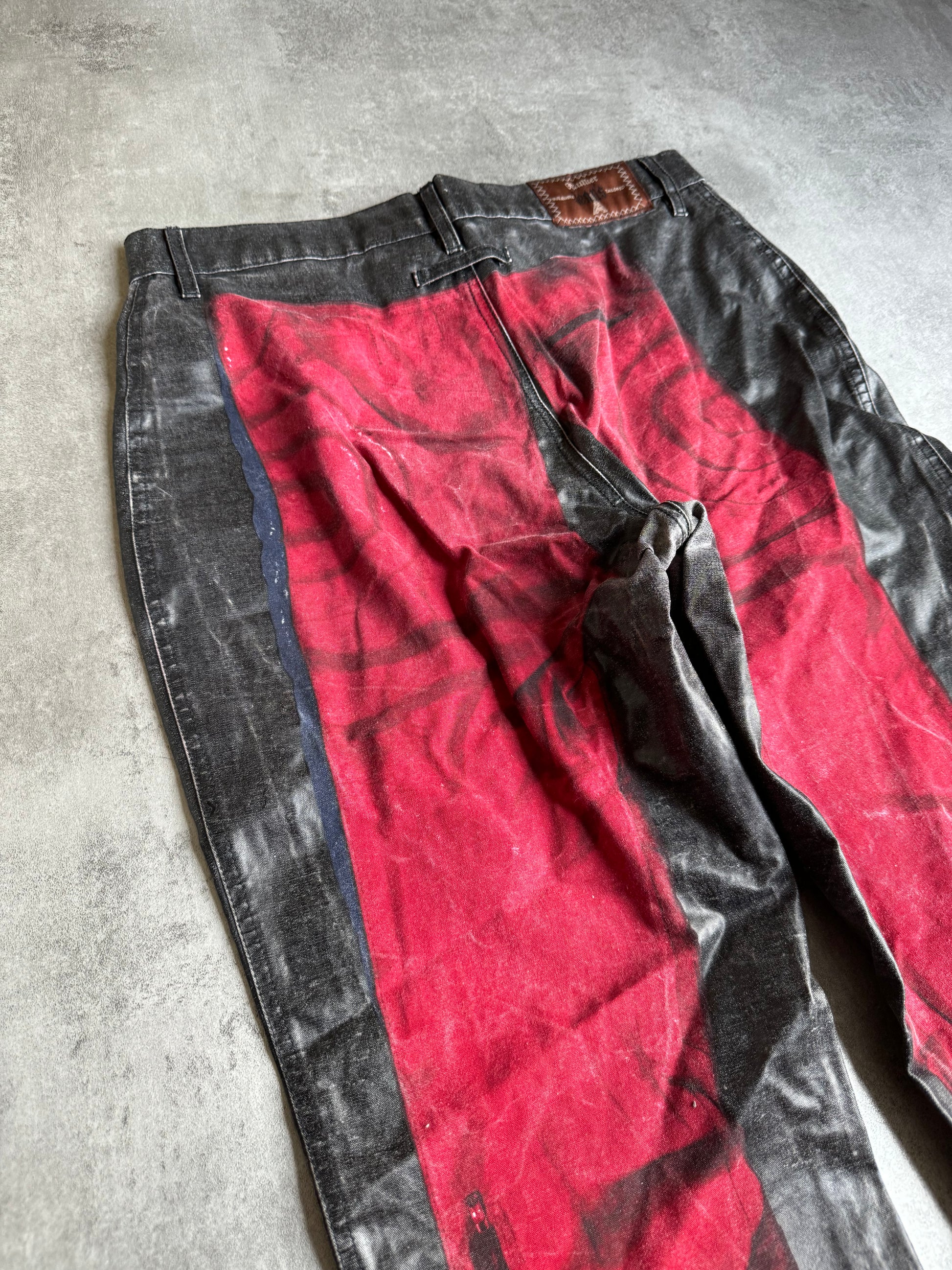 SS1999 Jean Paul Gaultier Trompe l'Oeil Biker Coating Pants (S) - 5