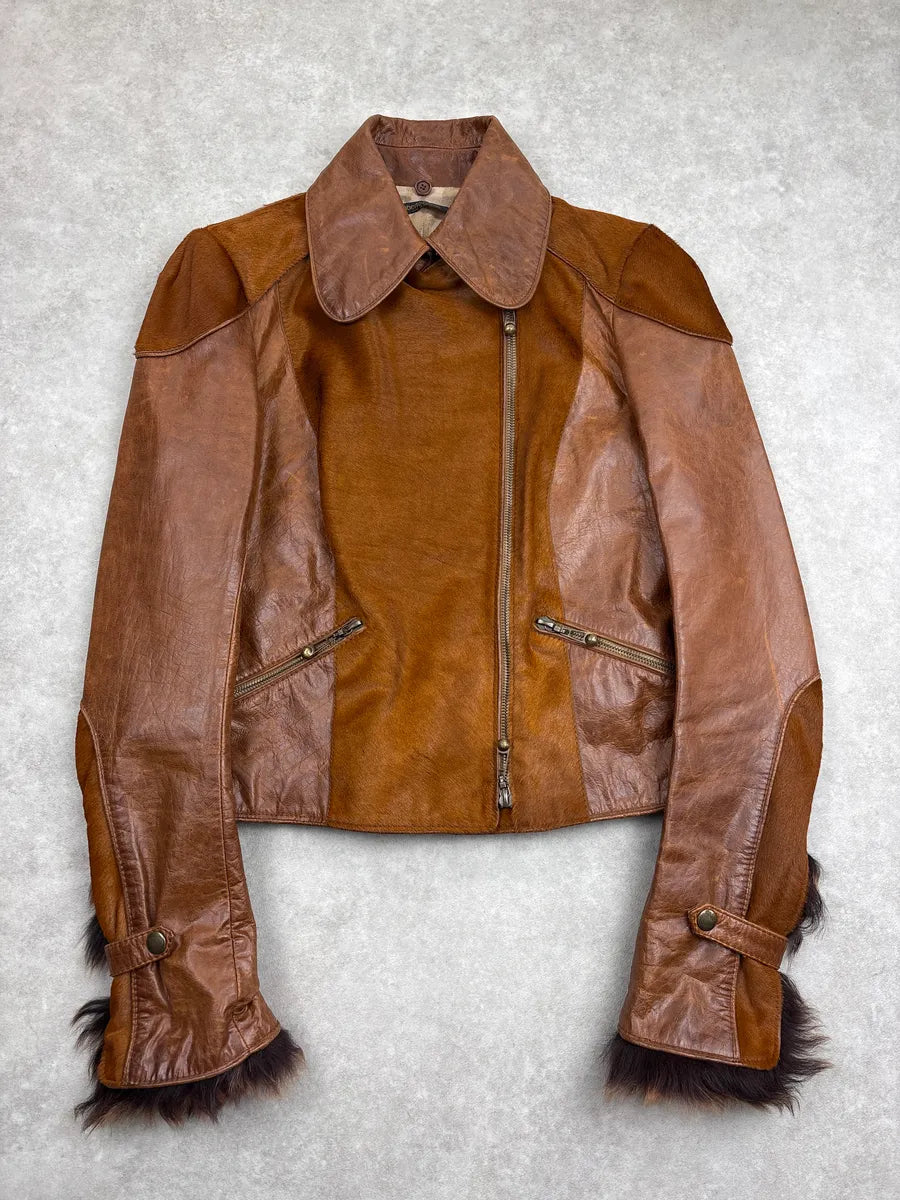 2000s Roberto Cavalli Brown Asymmetric Pony Hair Leather Jacket YqvxYnNL 0