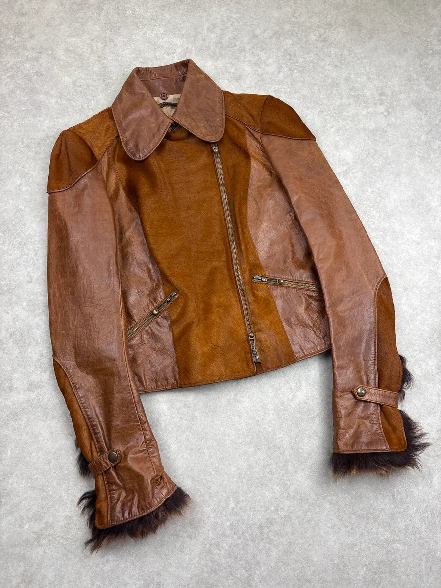 2000s Roberto Cavalli Brown Asymmetric Pony Hair Leather Jacket YqvxYnNL 3