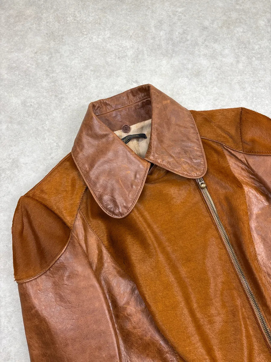 2000s Roberto Cavalli Brown Asymmetric Pony Hair Leather Jacket YqvxYnNL 4