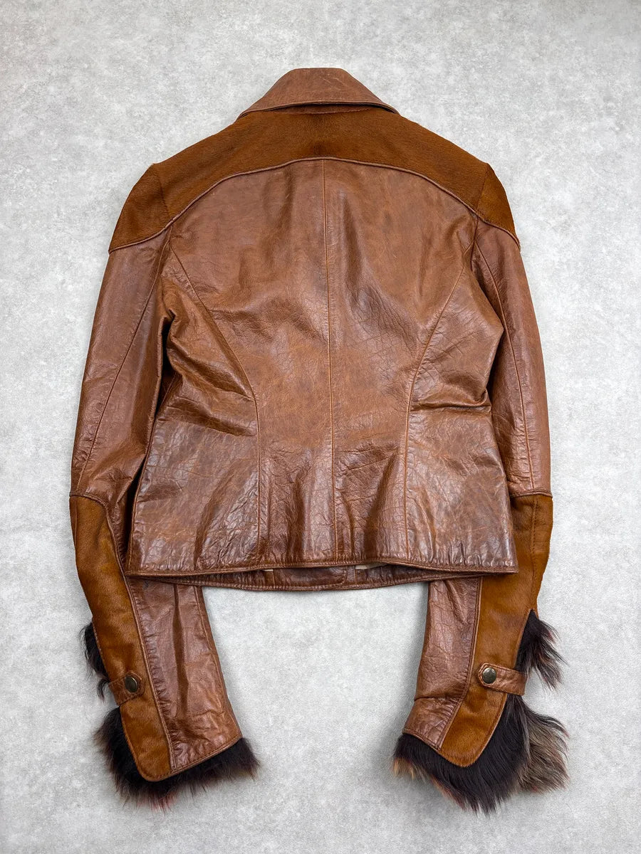 2000s Roberto Cavalli Brown Asymmetric Pony Hair Leather Jacket YqvxYnNL 5