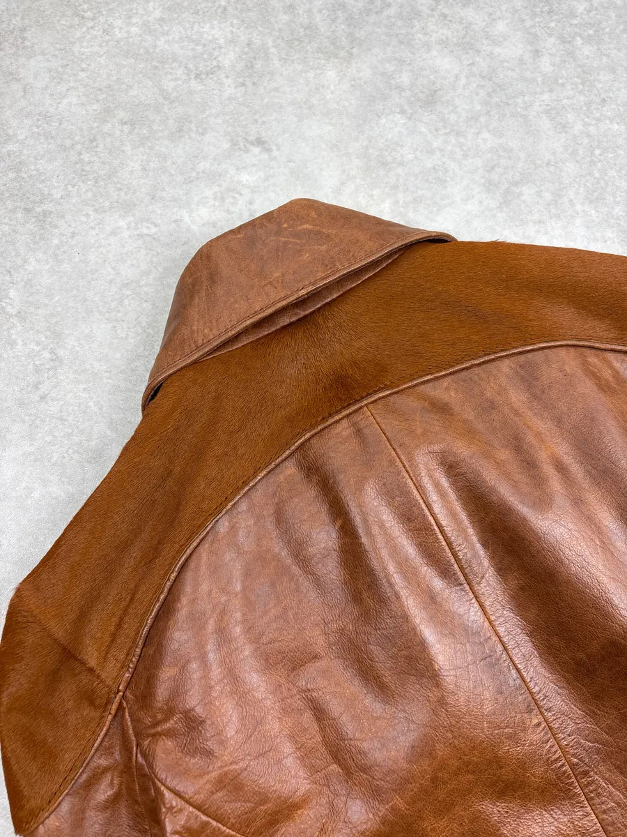 2000s Roberto Cavalli Brown Asymmetric Pony Hair Leather Jacket YqvxYnNL 8