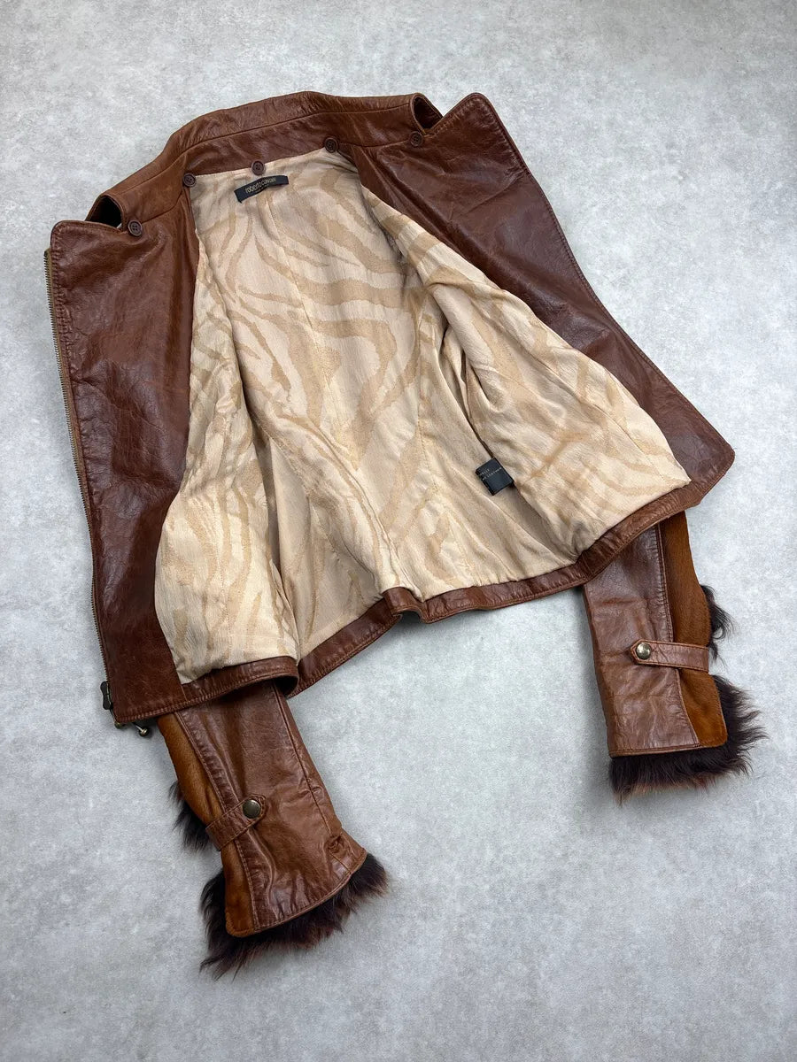 2000s Roberto Cavalli Brown Asymmetric Pony Hair Leather Jacket YqvxYnNL 6