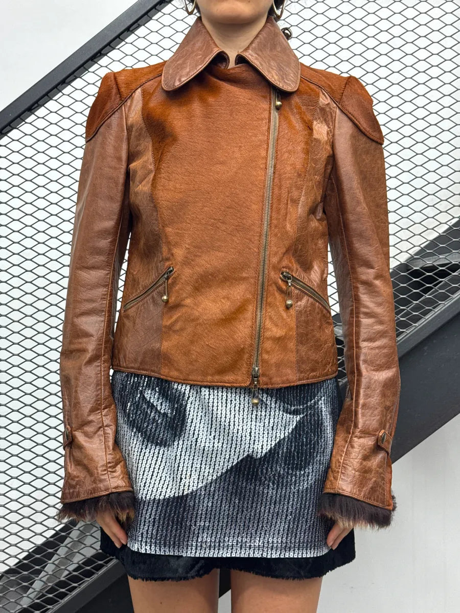 2000s Roberto Cavalli Brown Asymmetric Pony Hair Leather Jacket YqvxYnNL 1