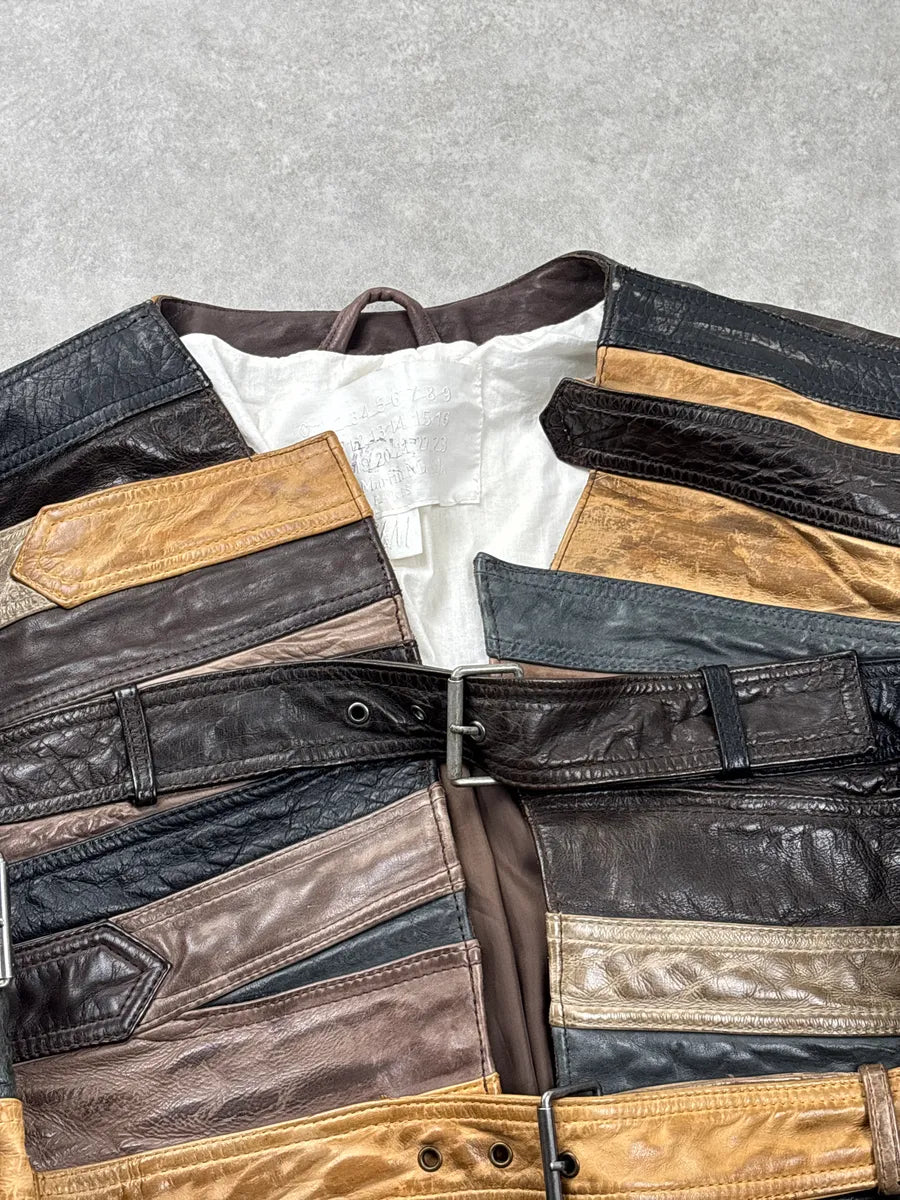 AW2012 Maison Margiela H&M Brown Leather Belt Patchwork Leather Jacket YsbUaQSi 5
