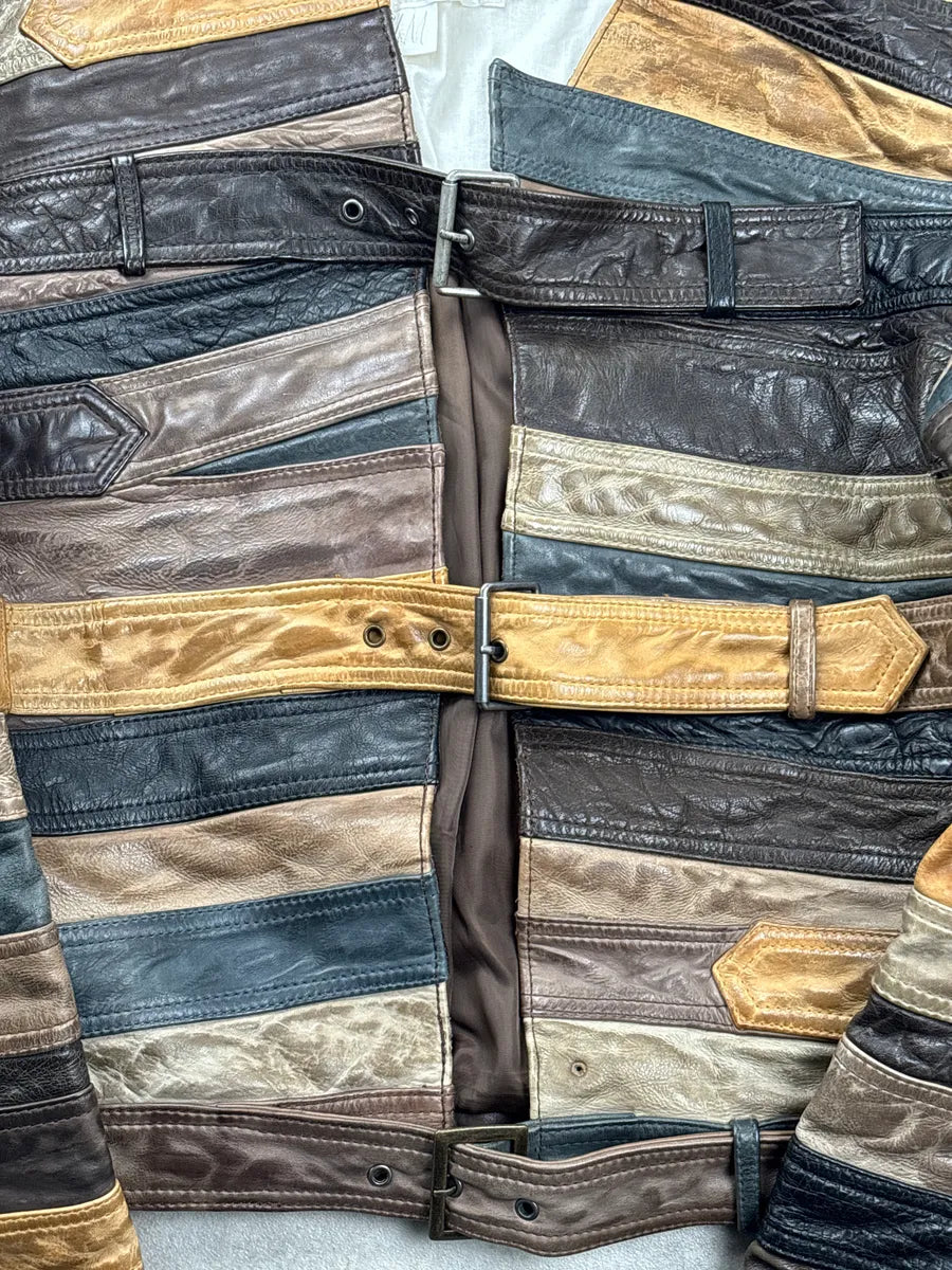 AW2012 Maison Margiela H&M Brown Leather Belt Patchwork Leather Jacket YsbUaQSi 6