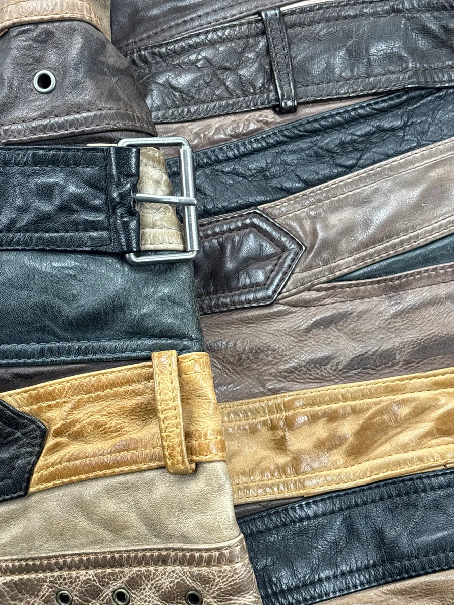 AW2012 Maison Margiela H&M Brown Leather Belt Patchwork Leather Jacket YsbUaQSi 7