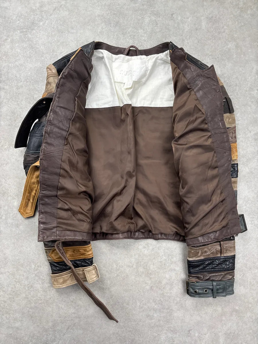 AW2012 Maison Margiela H&M Brown Leather Belt Patchwork Leather Jacket YsbUaQSi 3