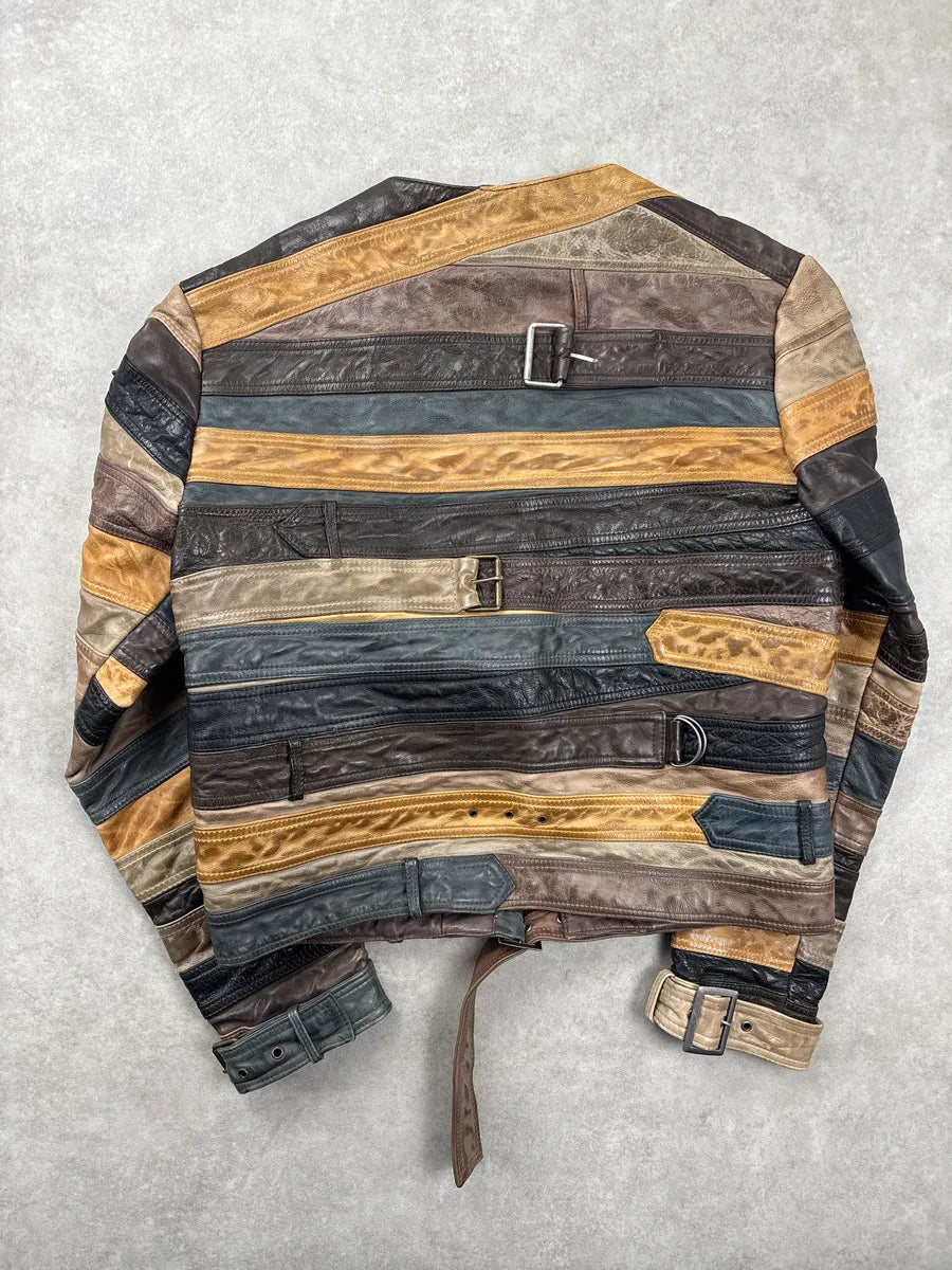 AW2012 Maison Margiela H&M Brown Leather Belt Patchwork Leather Jacket YsbUaQSi 4