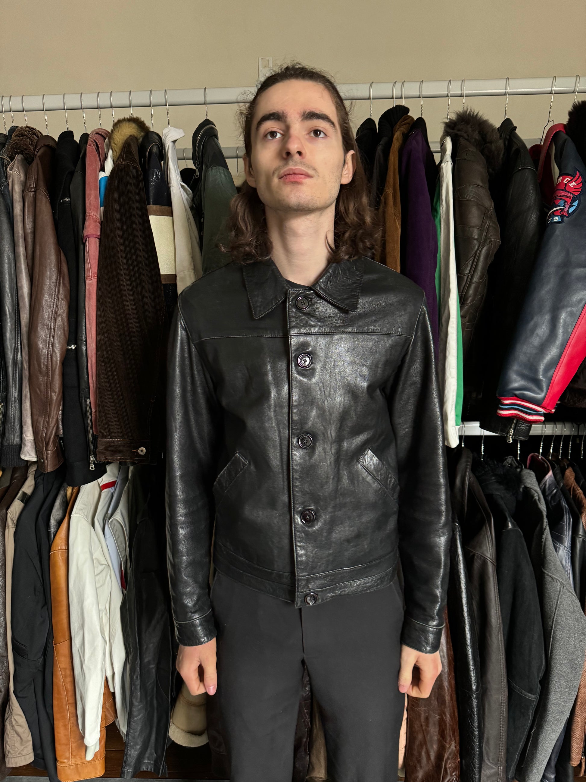 1990s Emporio Armani Black Minimalist Leather Jacket (S) - 4