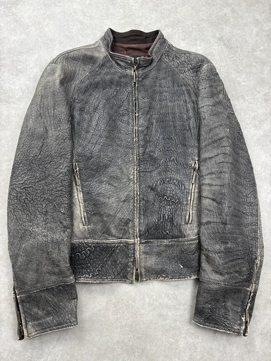 2000s Cavalli Grey Eroded Grained Scars Leather Jacket YtTKbiiS 0