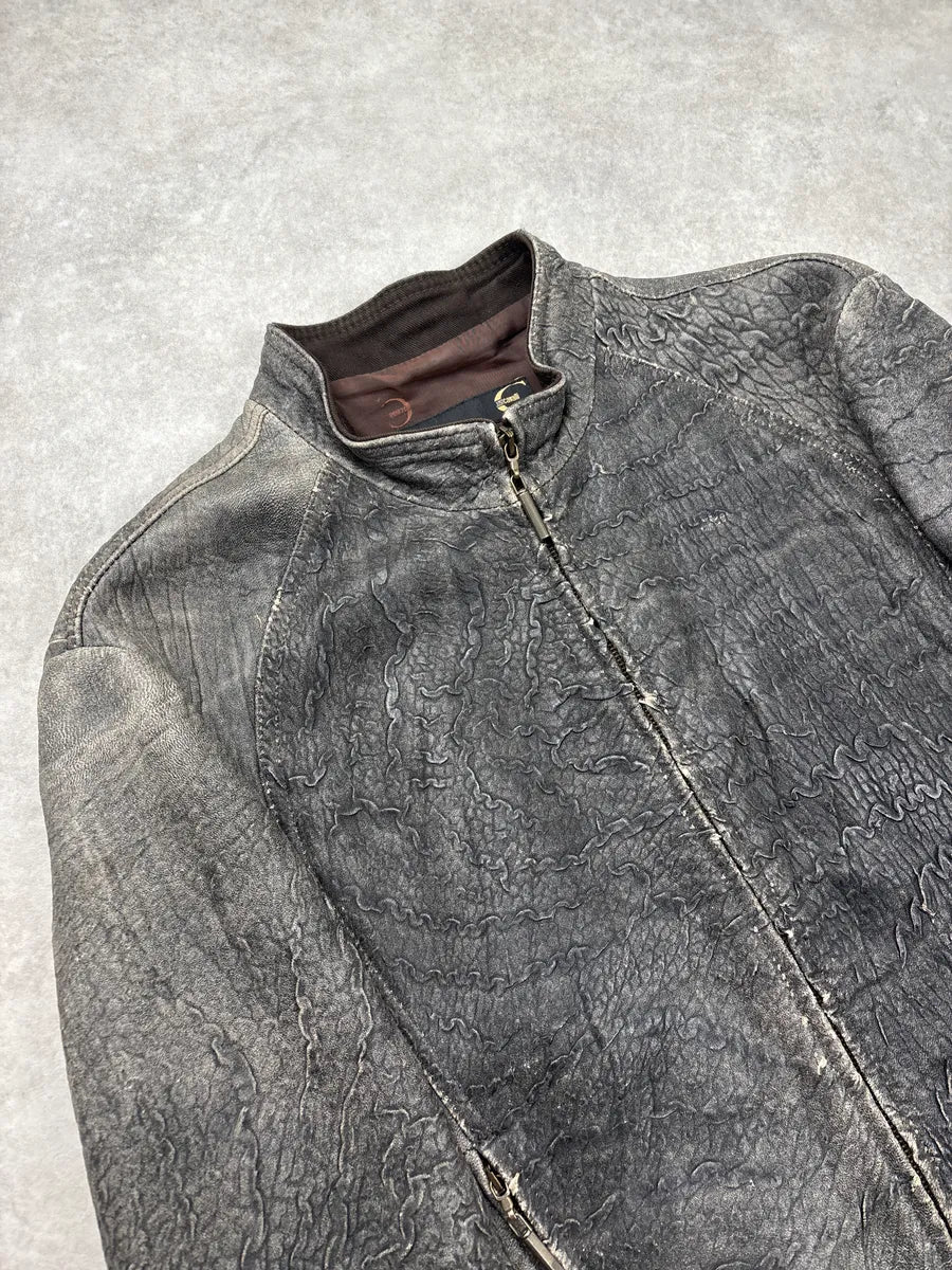 2000s Cavalli Grey Eroded Grained Scars Leather Jacket YtTKbiiS 4